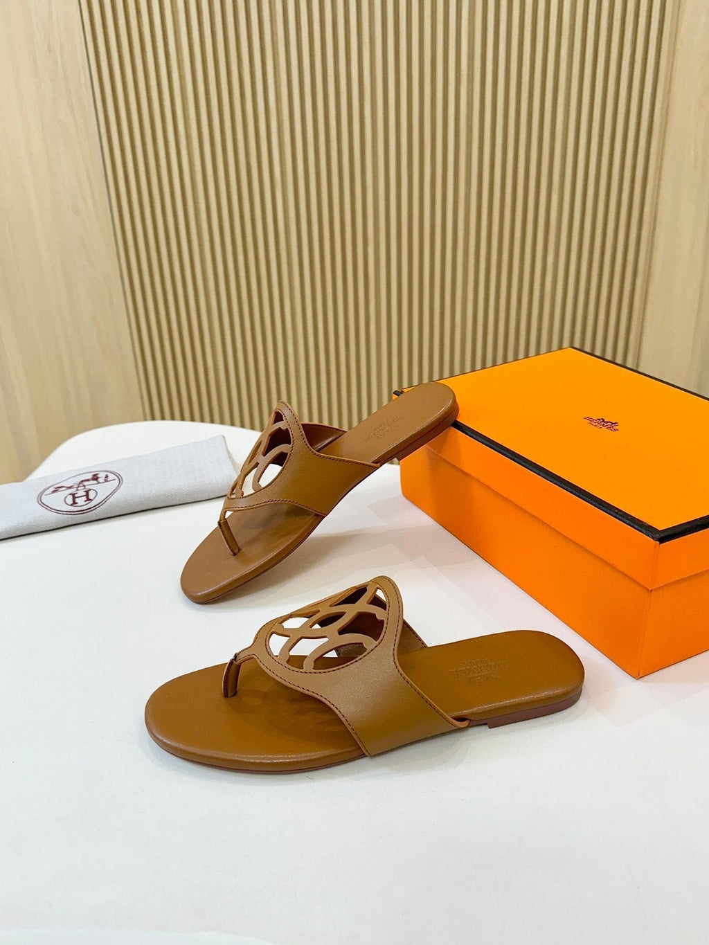 Hermès Brown Cutout Thong Sandals